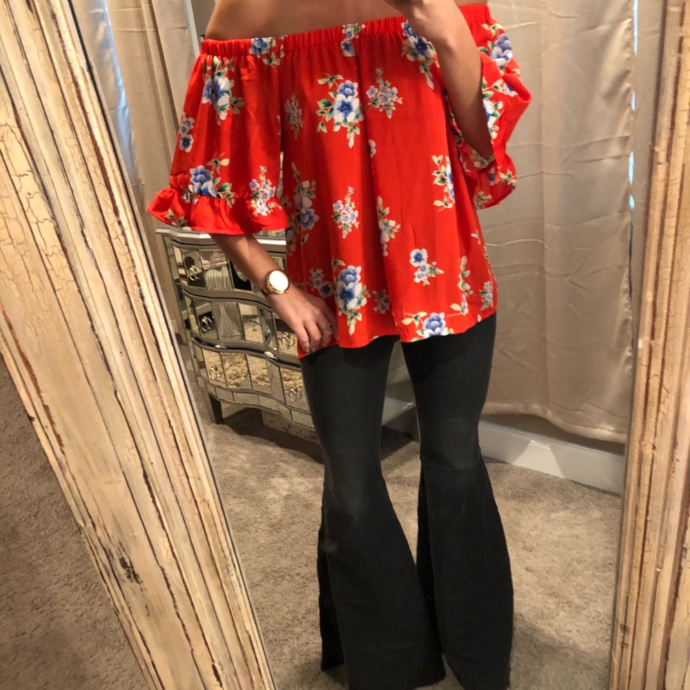 Red floral off the shoulder top